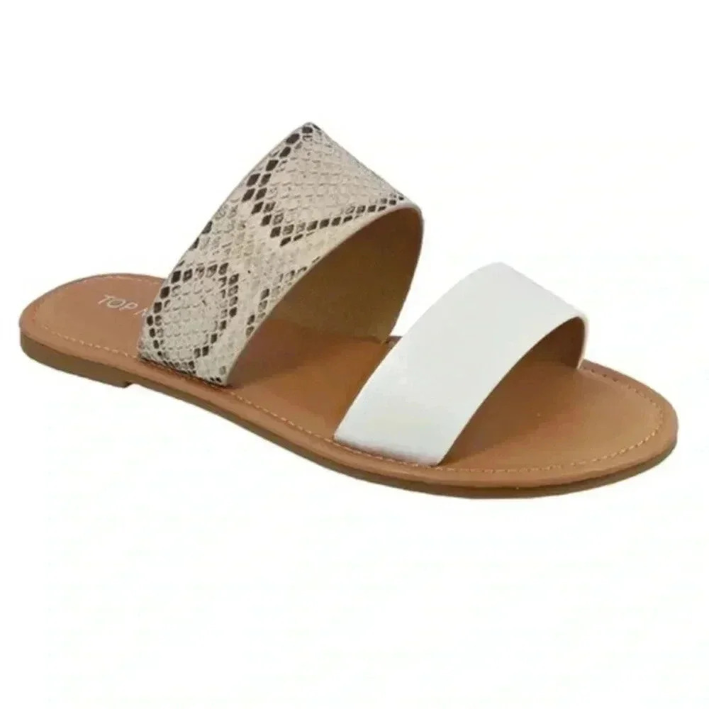🆕Top Moda White & Snake Contrast- Strap Malik Slide🆕